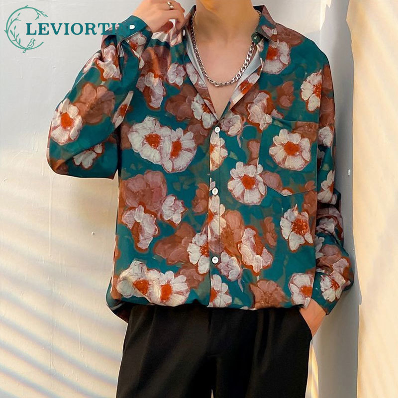 Streetwear Brand With Flowers - Fashion Pria Kemeja Bunga Lengan Panjang