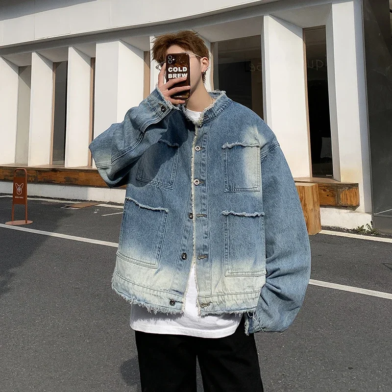 Streetwear Brand Pants - Jaket Denim Raw Edge Hip Pop