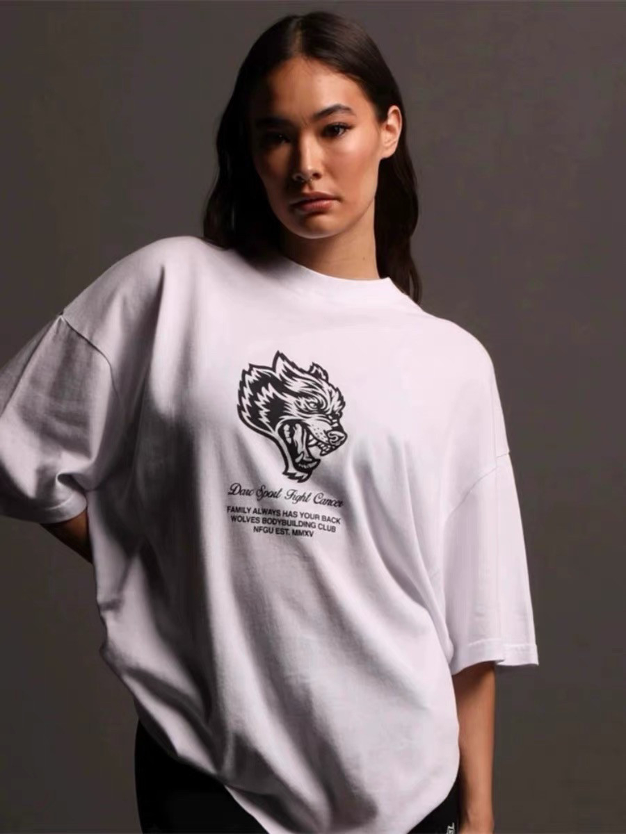 Streetwear Gym Brand - Kaos Katun Grafis Kepala Serigala Klasik