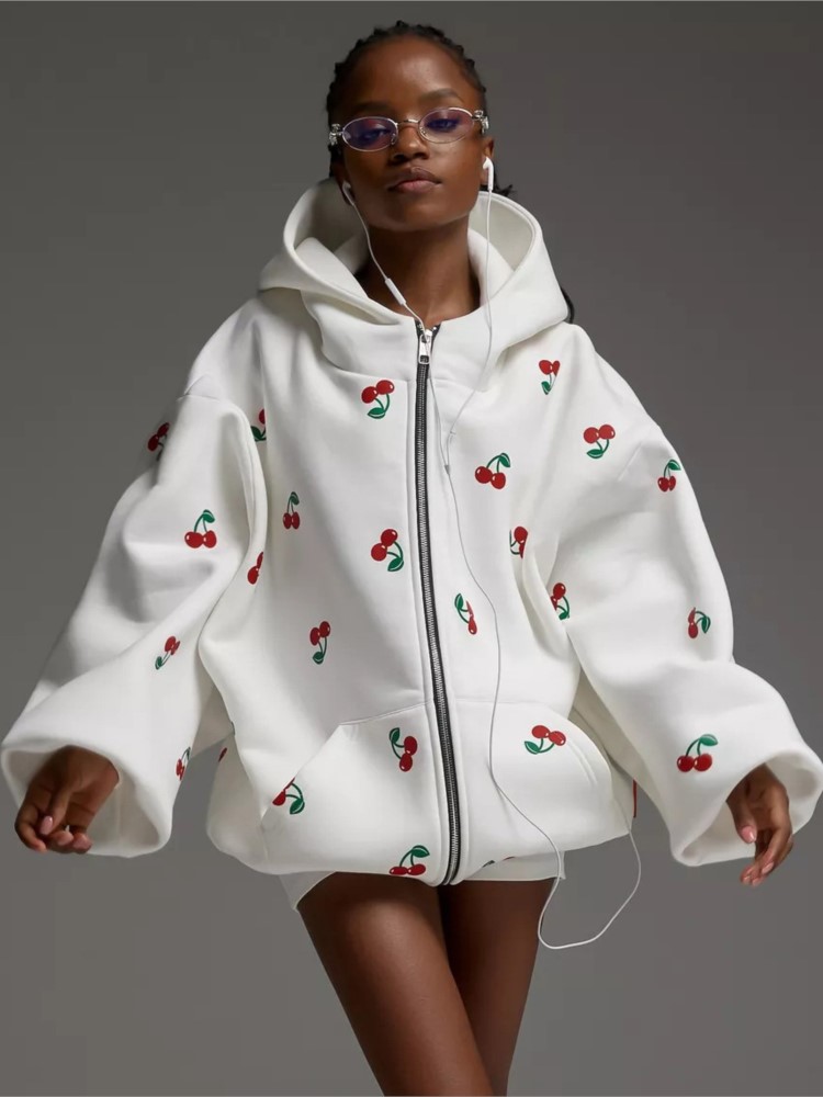 Women Streetwear Brand - Jaket Sweter Gambar Ceri Wanita 2025