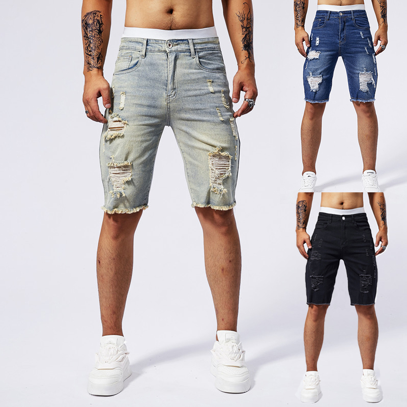 Celana Pendek Denim Robek Pria - Streetwear Brand Pants ulasan dan harga
