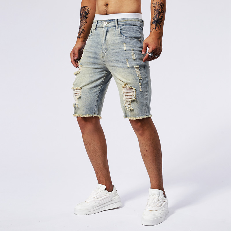 Celana Pendek Denim Robek Pria - Streetwear Brand Pants ulasan dan harga